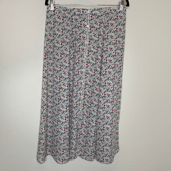 Max Studio Floral Black Red Cream Midi Skirt Front Buttons Sz Medium - Picture 1 of 3